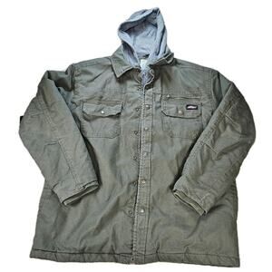 Men's Dickies Jacket Adult Large Green Chore Canvas Workwear Lined Hood Zip Coat